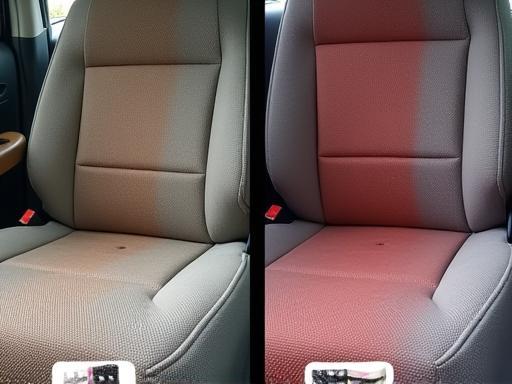 Before and after comparison of car seat fabric upholstery cleaning results